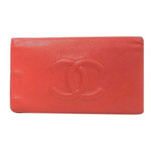 Auth Chanel Coral Clutch Wallet